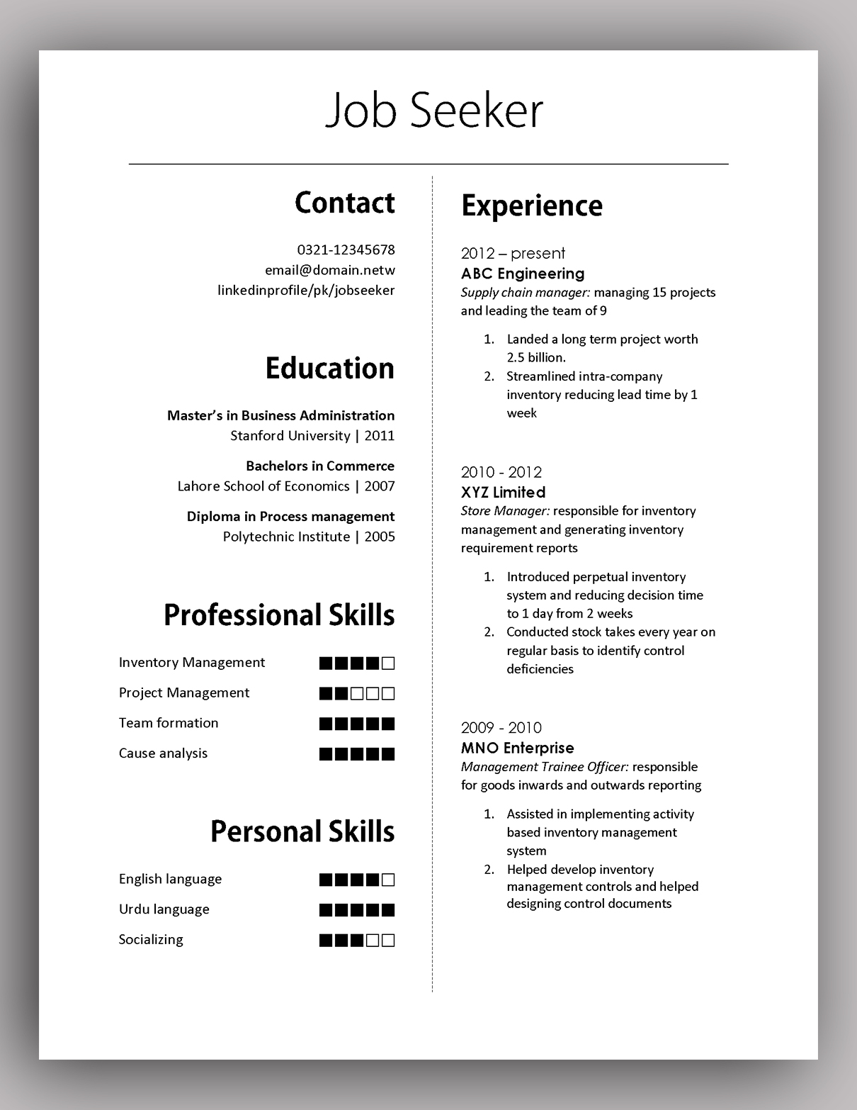 simple yet elegant cv template to get the job done
