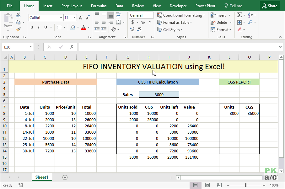 FIFO Inventory Valuation in Excel using Data Tables