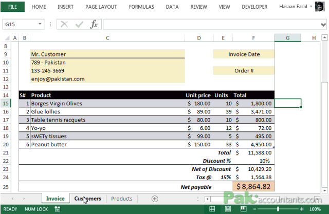 free excel invoice template v10 with customer and product list