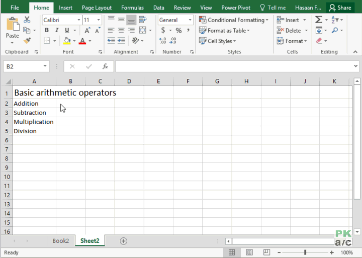Excel operator 1