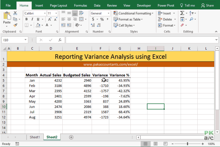 excel variance report method 1